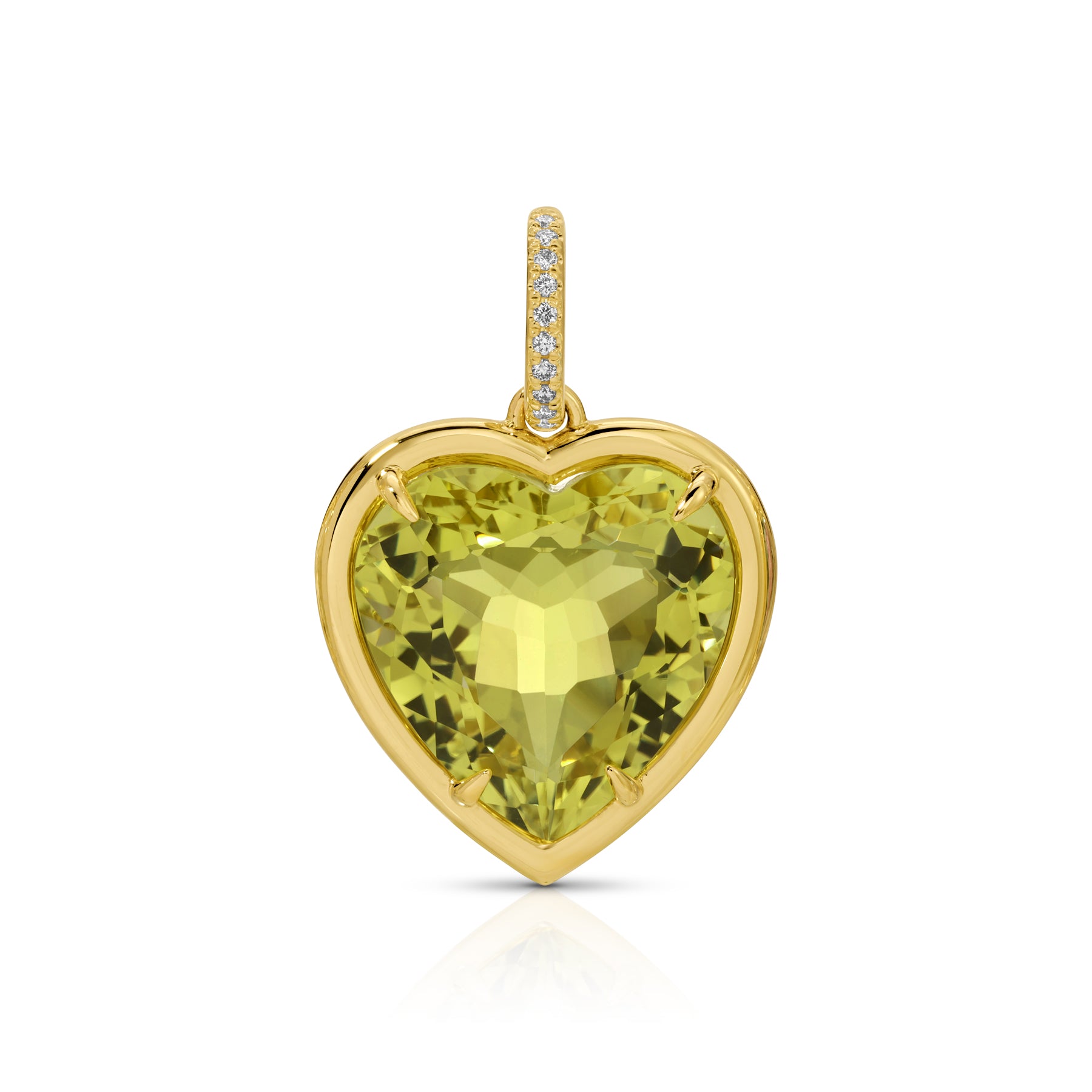14KT Yellow Gold Lemon Quartz Diamond Heart Charm