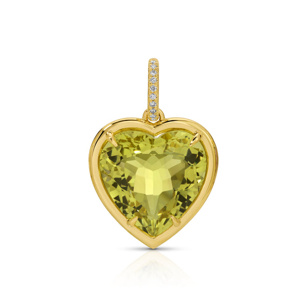14KT Yellow Gold Lemon Quartz Diamond Heart Charm