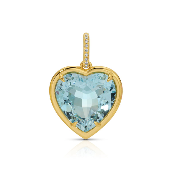 14KT Yellow Gold Blue Topaz Diamond Heart Charm