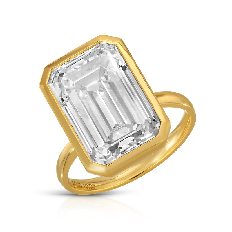 10.08ct Emerald Cut Lab Grown Diamond Ring Set in 18KT Yellow Gold
