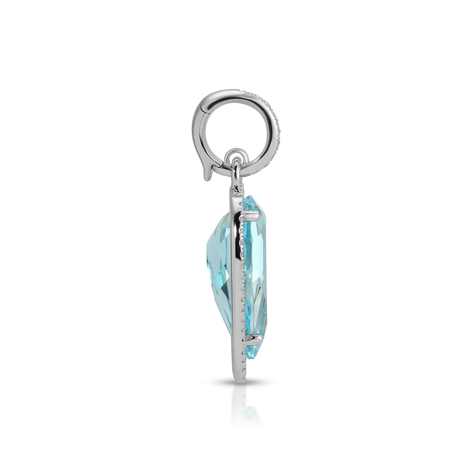 14KT White Gold Blue Topaz Diamond Pear Drop Charm