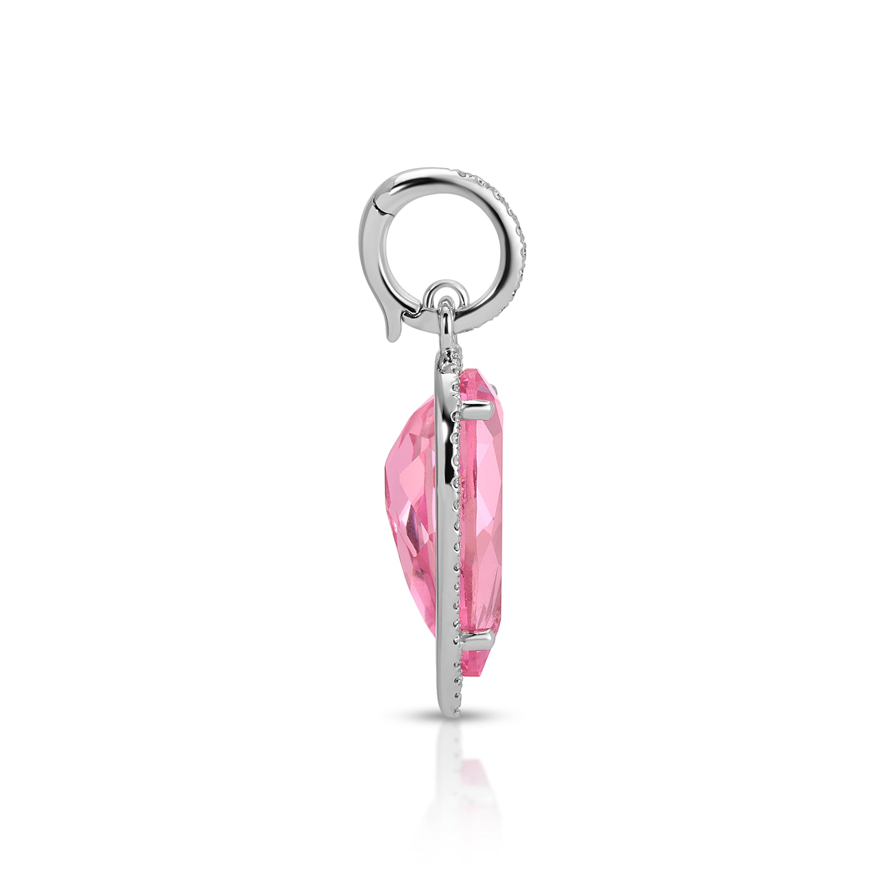 14KT White Gold Pink Topaz Diamond Pear Drop Charm