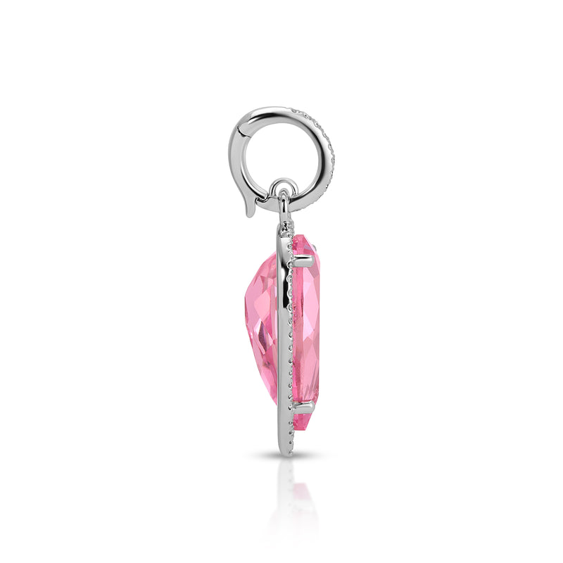 14KT White Gold Pink Topaz Diamond Pear Drop Charm