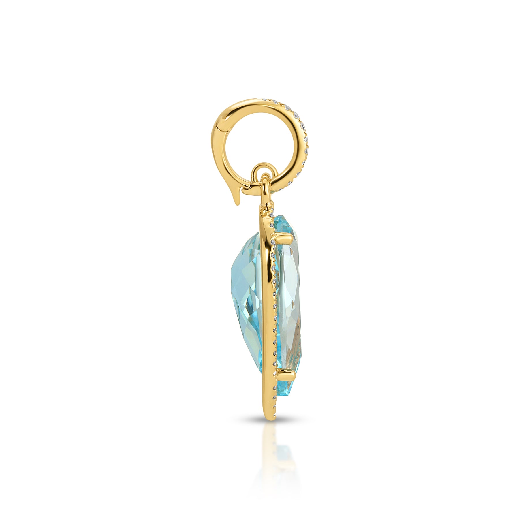 14KT Yellow Gold Blue Topaz Diamond Pear Drop Charm