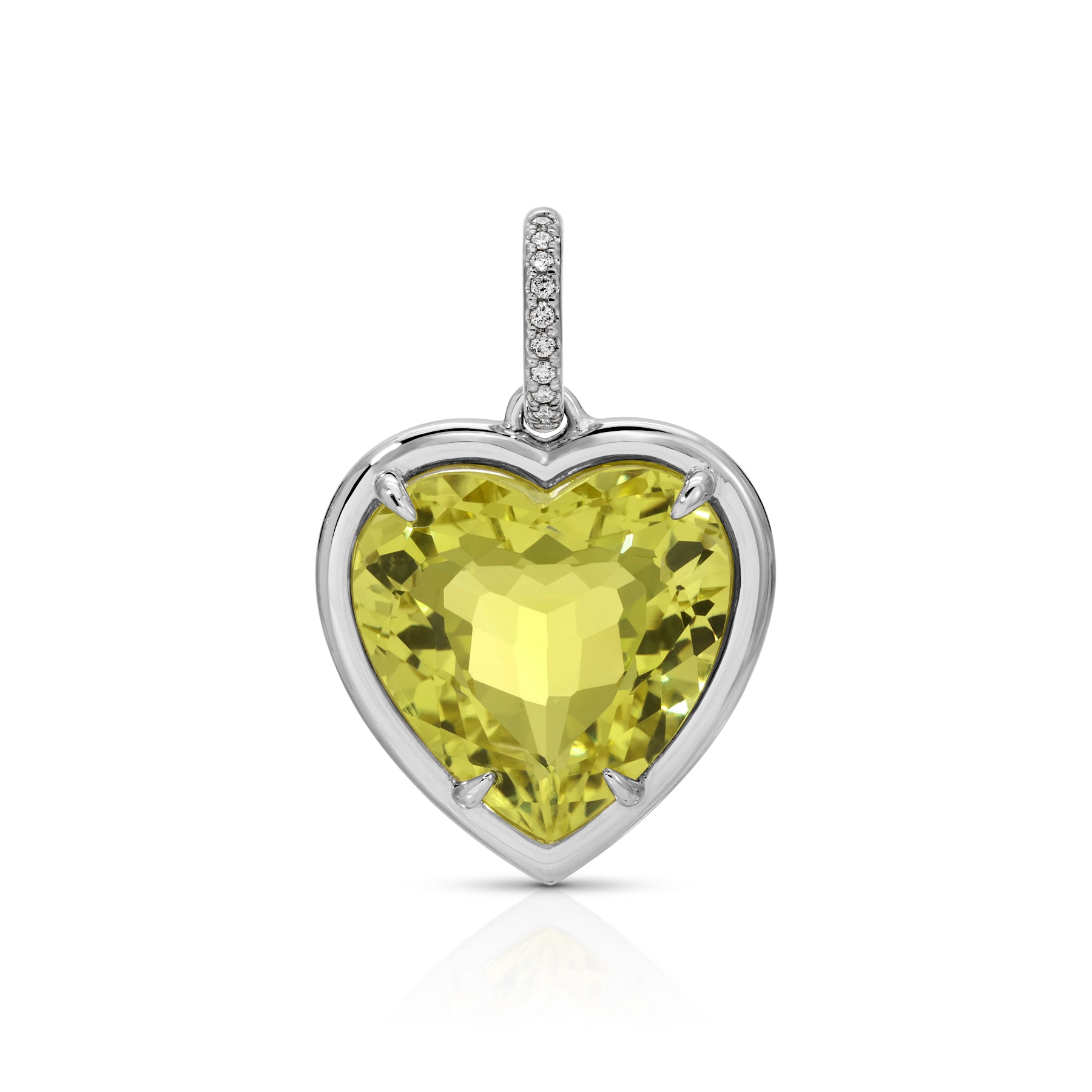 14KT White Gold Lemon Quartz Diamond Heart Charm