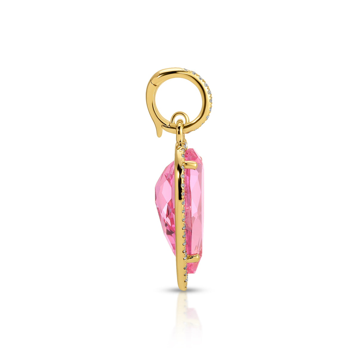 14KT Yellow Gold Pink Topaz Diamond Pear Drop Charm
