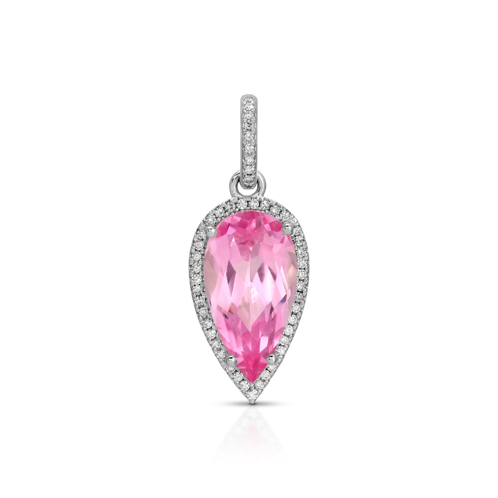 14KT White Gold Pink Topaz Diamond Pear Drop Charm