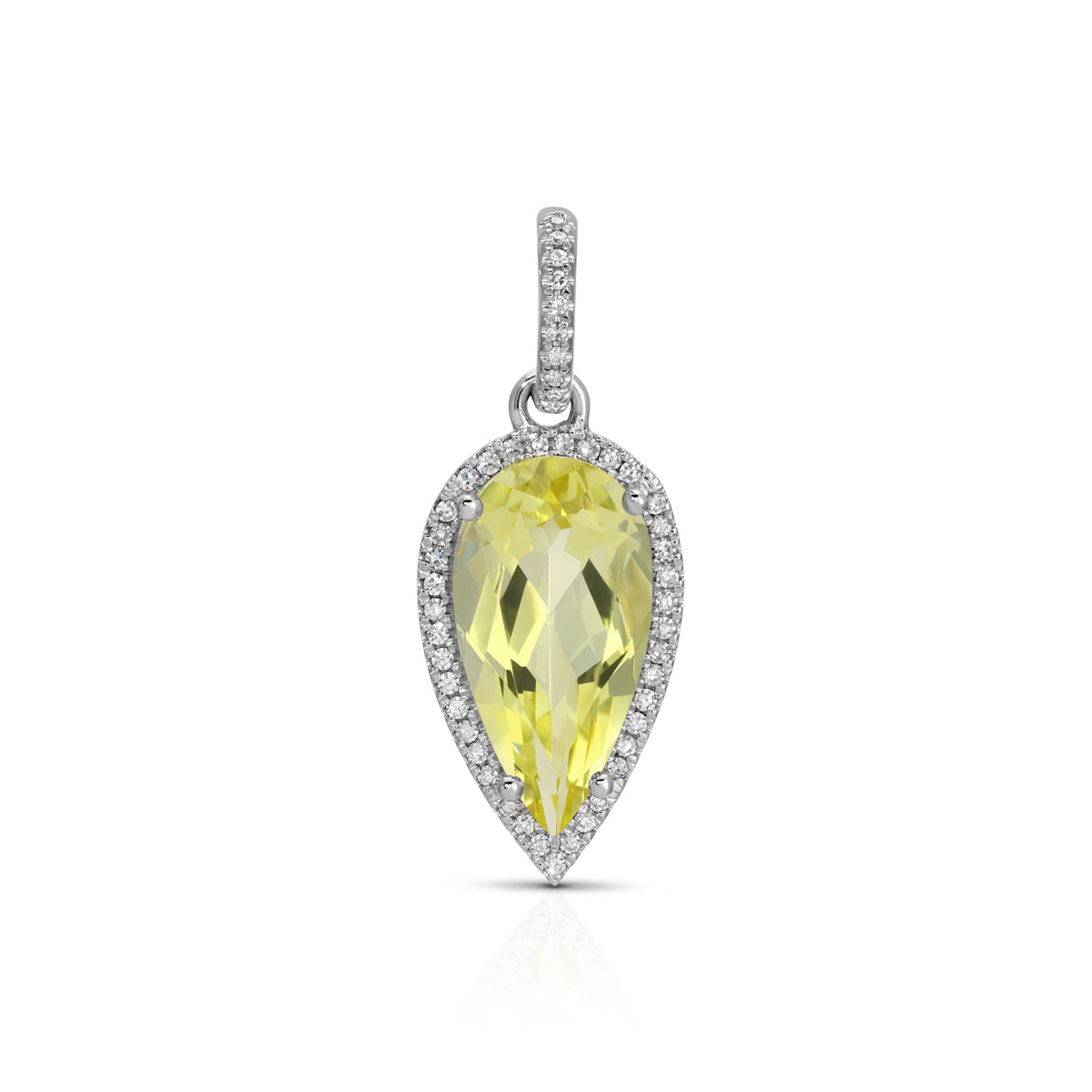14KT White Gold Lemon Quartz Diamond Pear Drop Charm