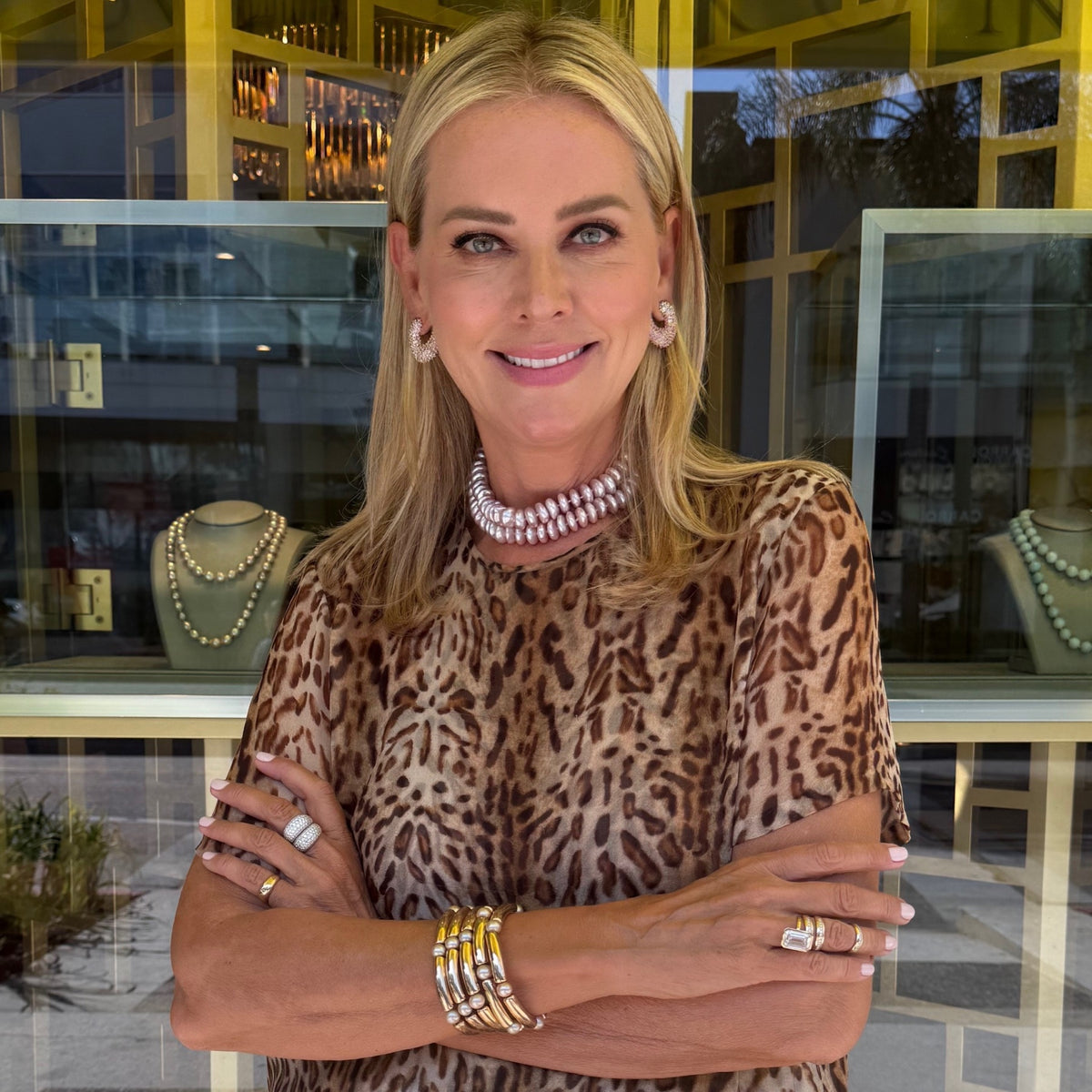 Anne wearing 14KT Yellow Gold Pink & Yellow Sapphire Twist Earrings