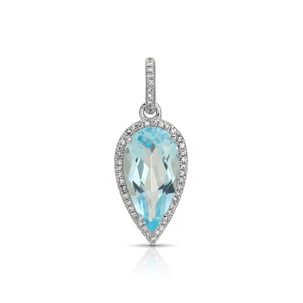 14KT White Gold Blue Topaz Diamond Pear Drop Charm