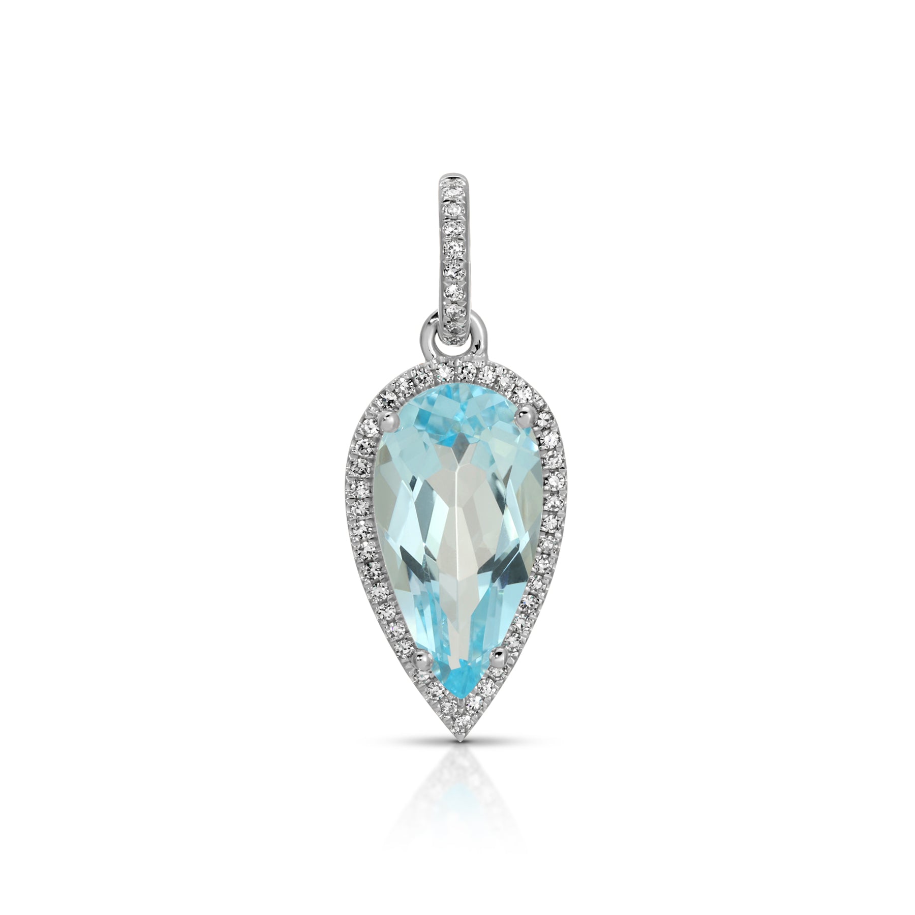 14KT White Gold Blue Topaz Diamond Pear Drop Charm