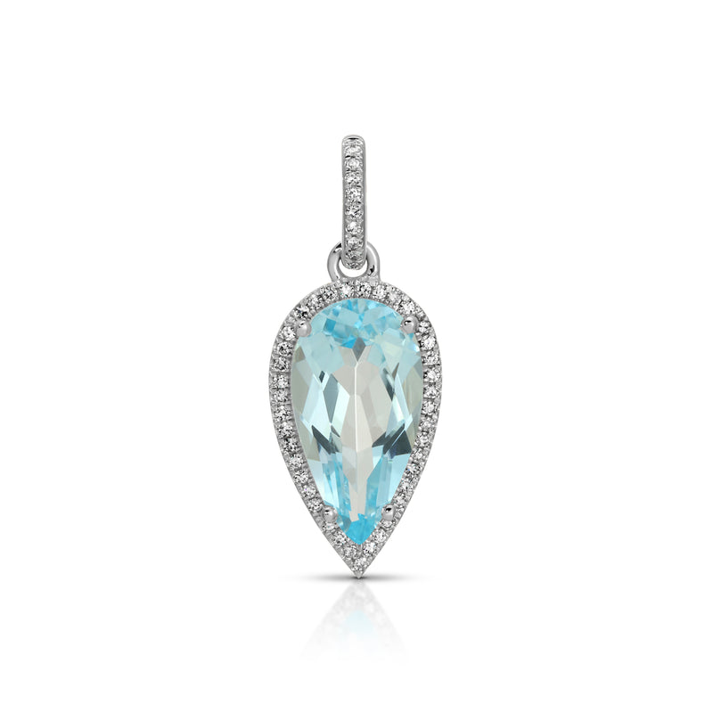 14KT White Gold Blue Topaz Diamond Pear Drop Charm