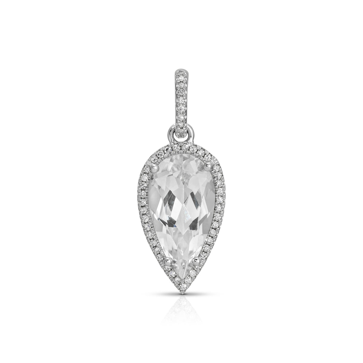 14KT White Gold White Topaz Diamond Pear Drop Charm