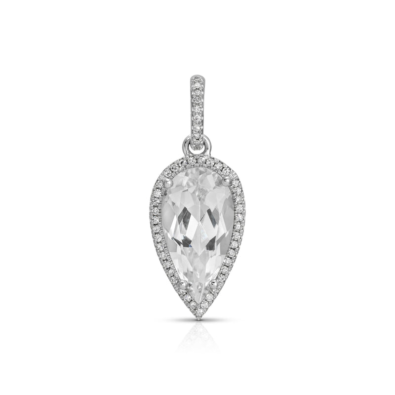 14KT White Gold White Topaz Diamond Pear Drop Charm
