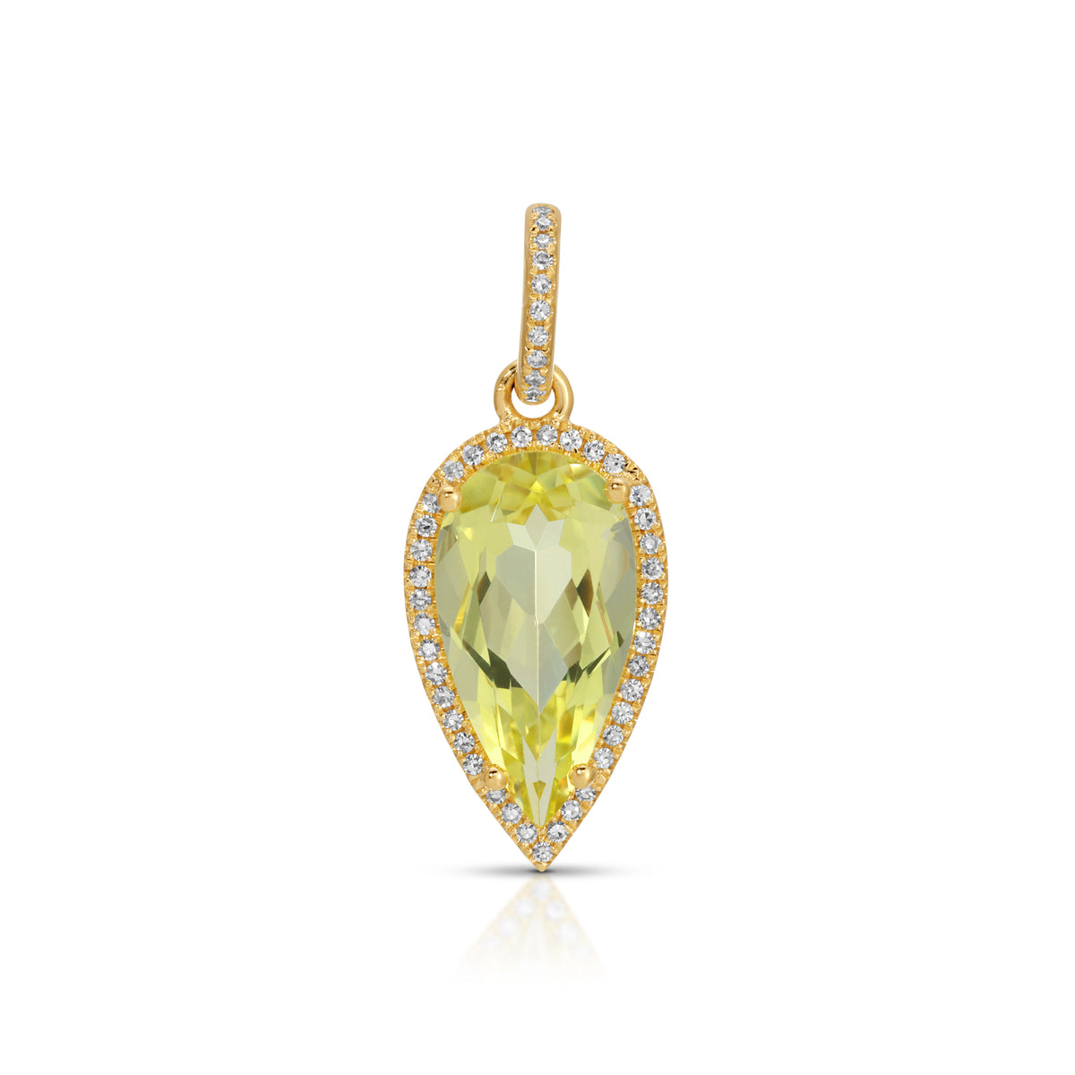 14KT Yellow Gold Lemon Quartz Diamond Pear Drop Charm