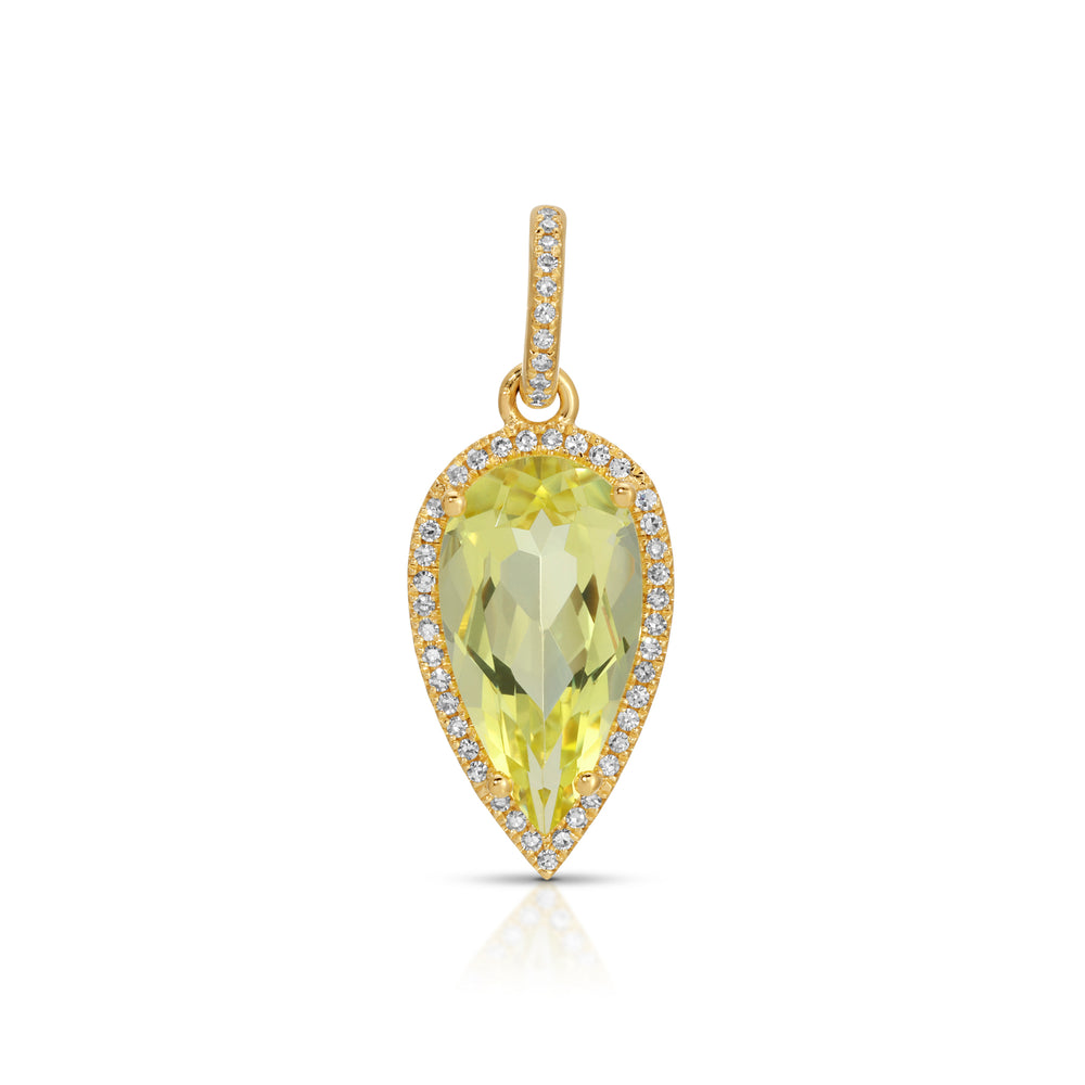 14KT Yellow Gold Lemon Quartz Diamond Pear Drop Charm