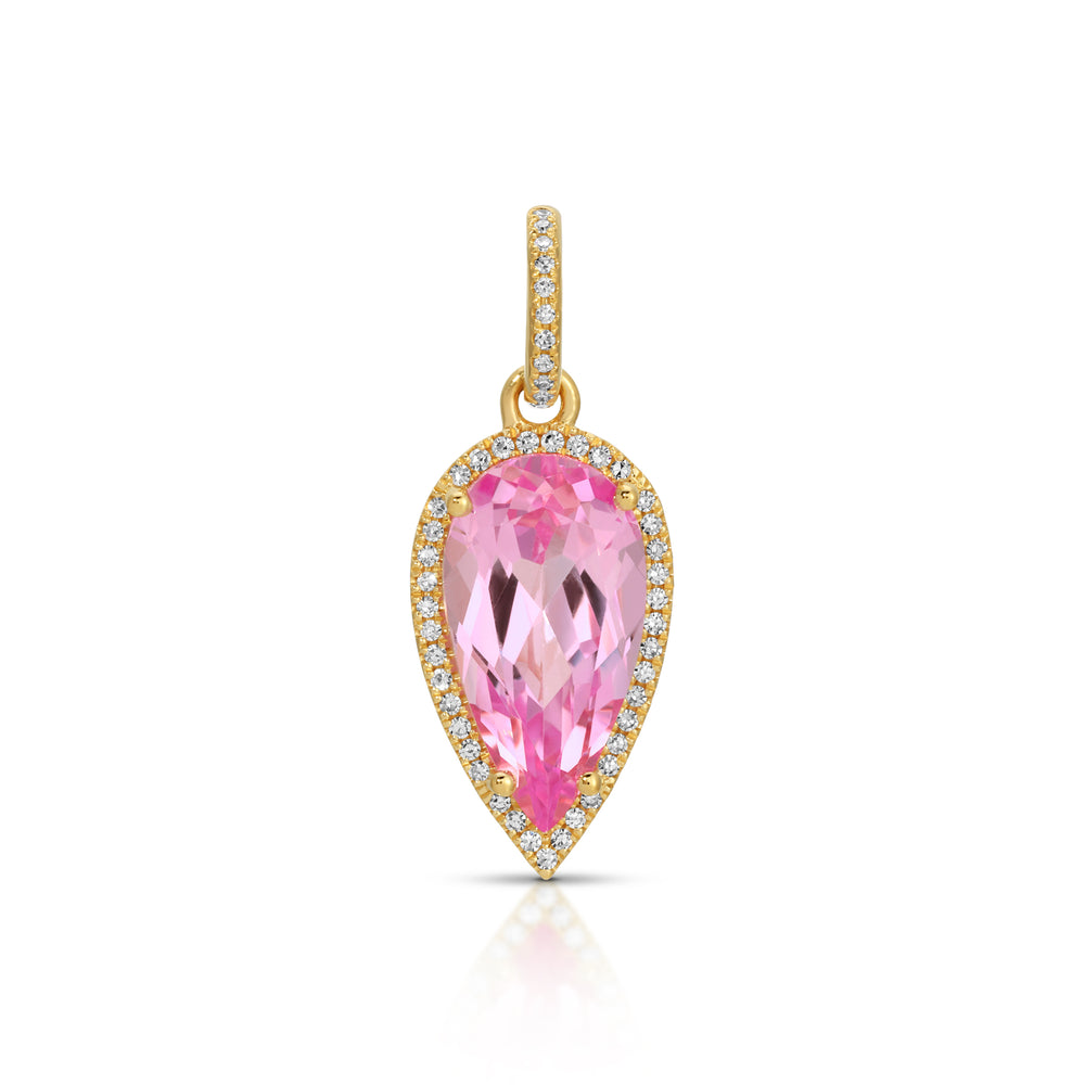 14KT Yellow Gold Pink Topaz Diamond Pear Drop Charm