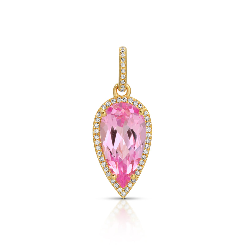 14KT Yellow Gold Pink Topaz Diamond Pear Drop Charm