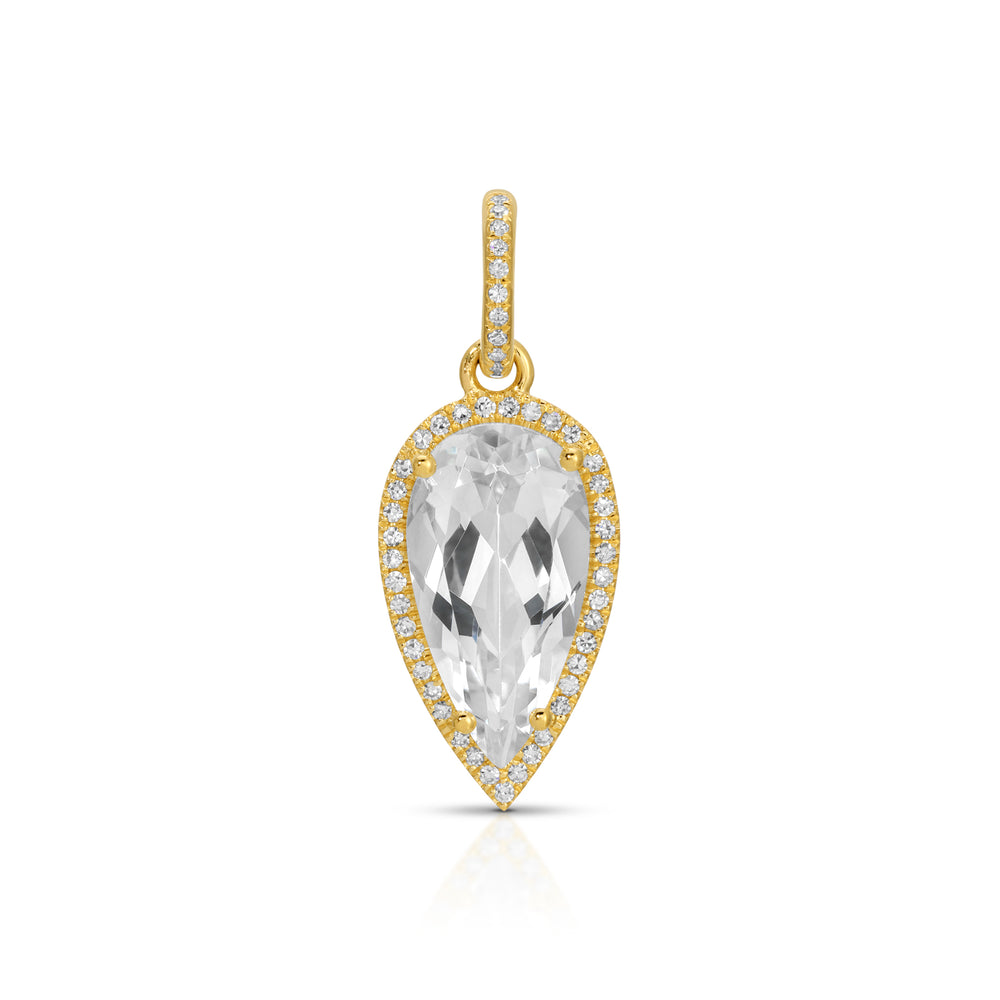 14KT Yellow Gold White Topaz Diamond Pear Drop Charm
