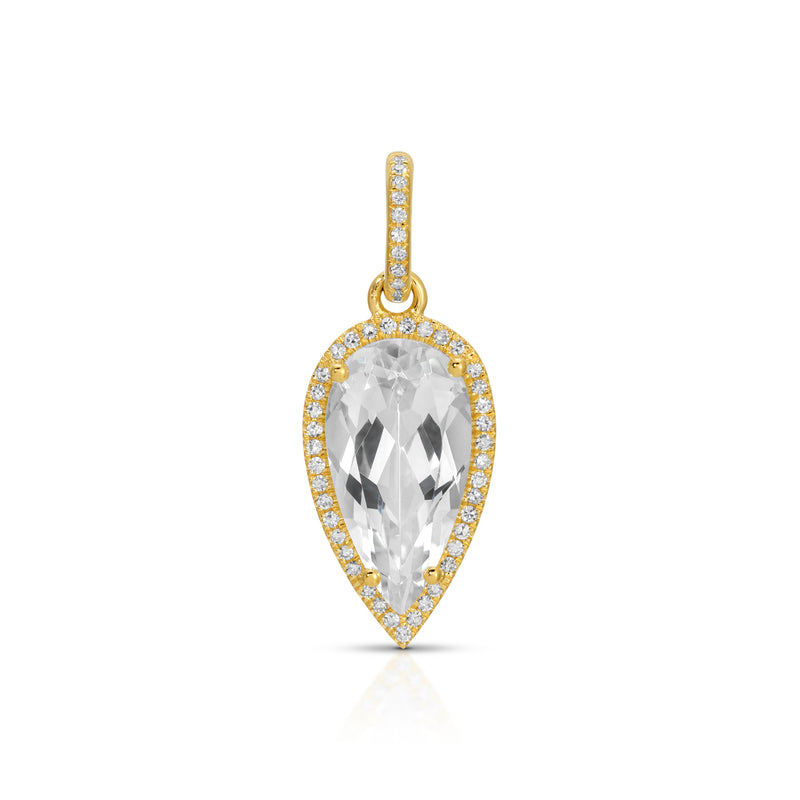 14KT Yellow Gold White Topaz Diamond Pear Drop Charm