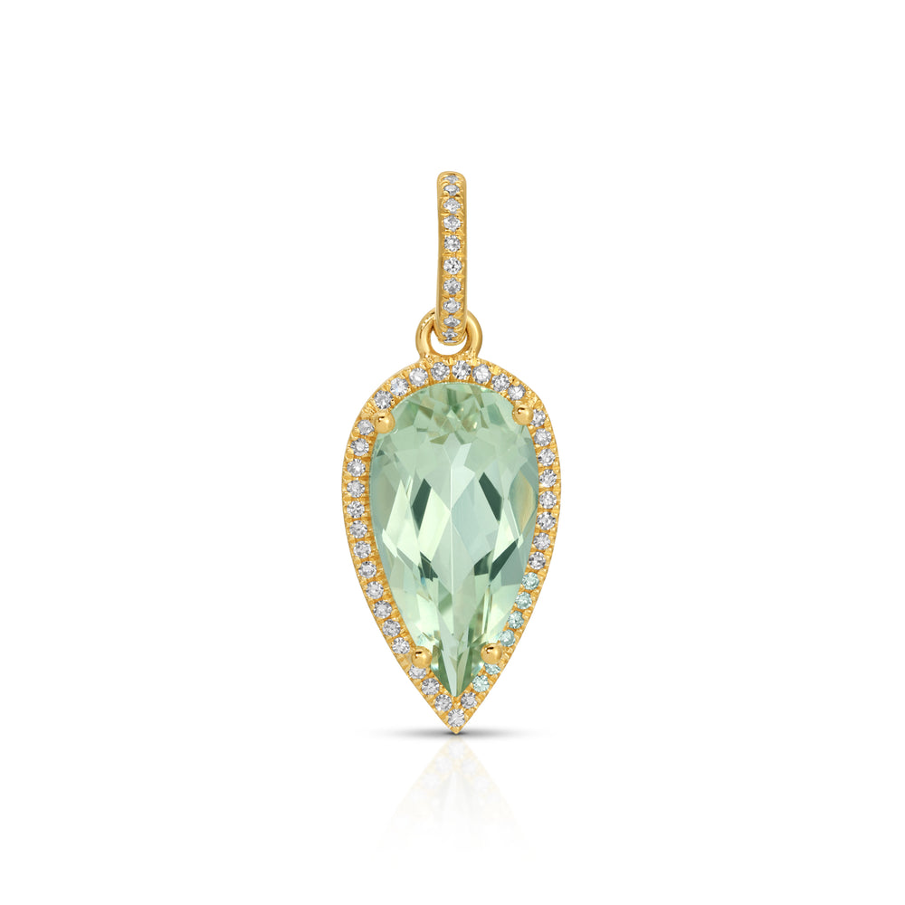 14KT Yellow Gold Green Amethyst Diamond Pear Drop Charm
