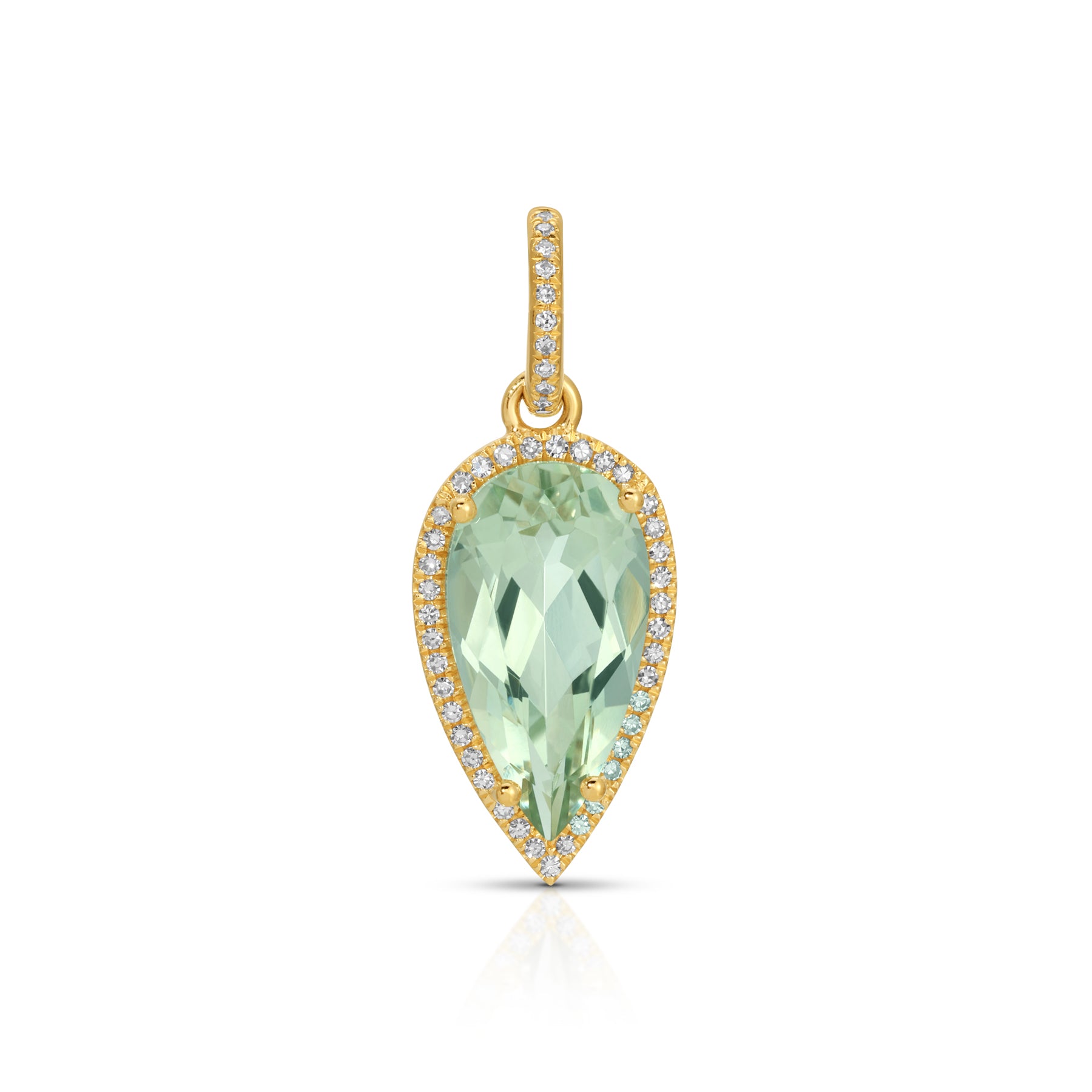 14KT Yellow Gold Green Amethyst Diamond Pear Drop Charm
