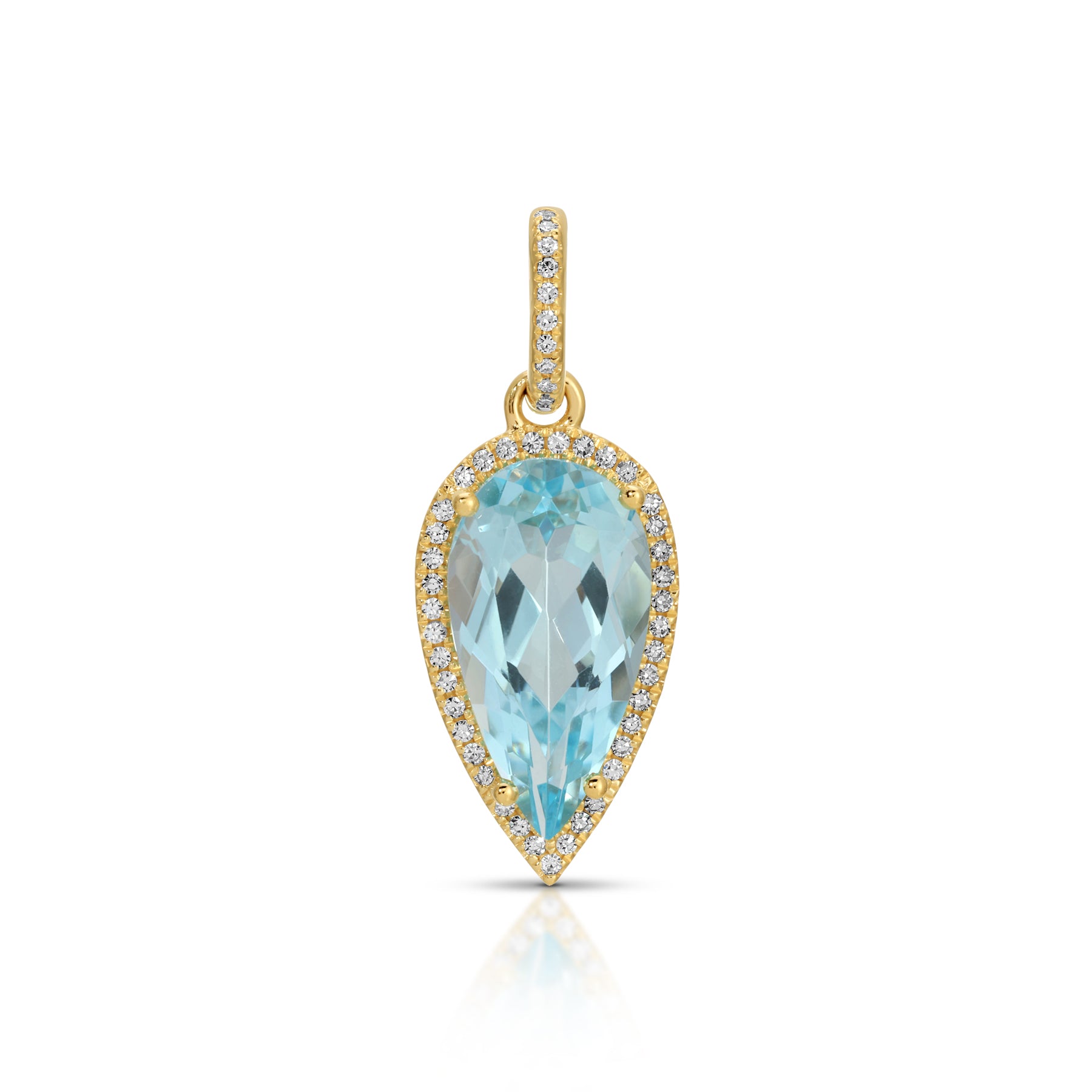 14KT Yellow Gold Blue Topaz Diamond Pear Drop Charm