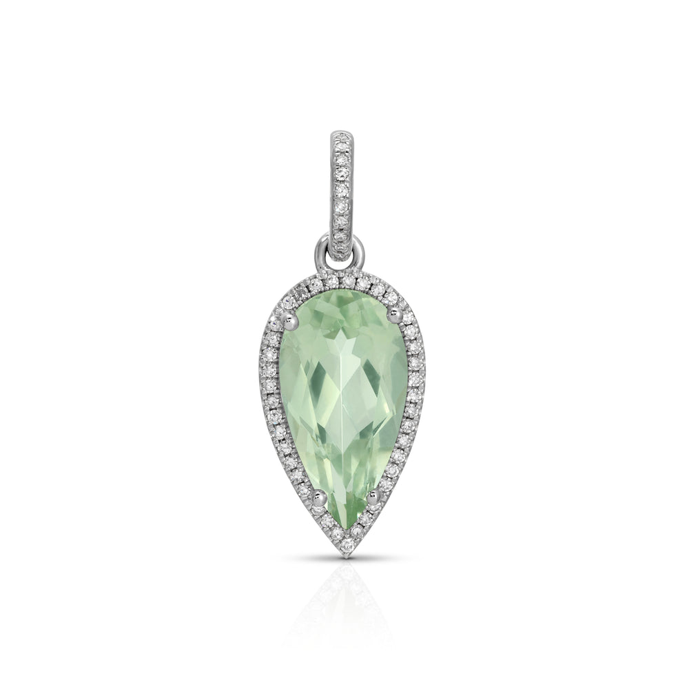 14KT White Gold Green Amethyst Diamond Pear Drop Charm