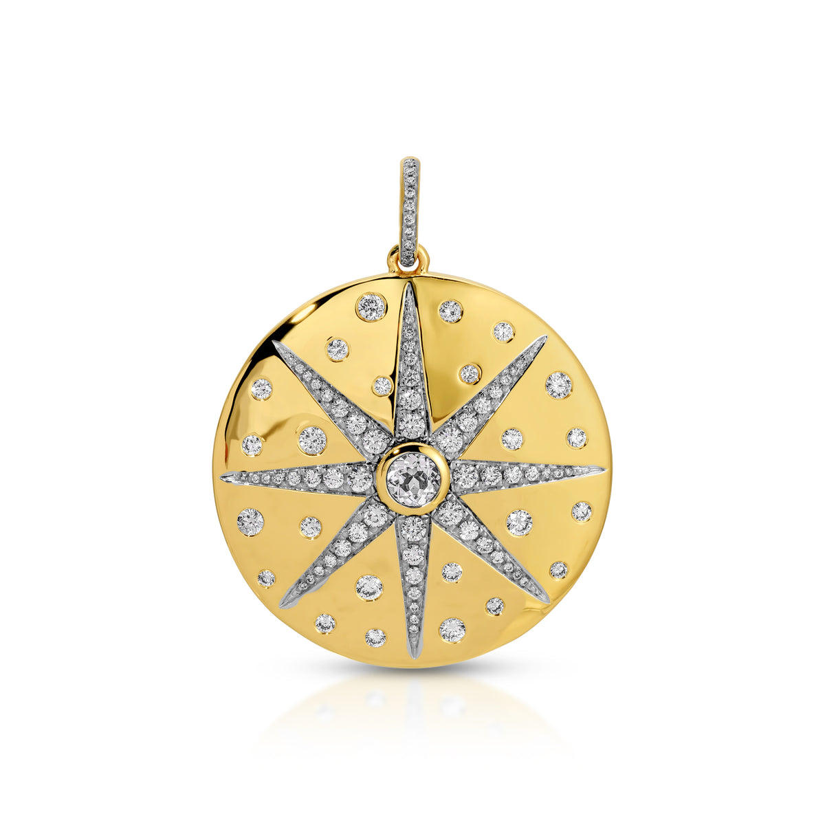 14KT Yellow Gold Diamond Sunburst Charm w/ Diamond Clip on Bail