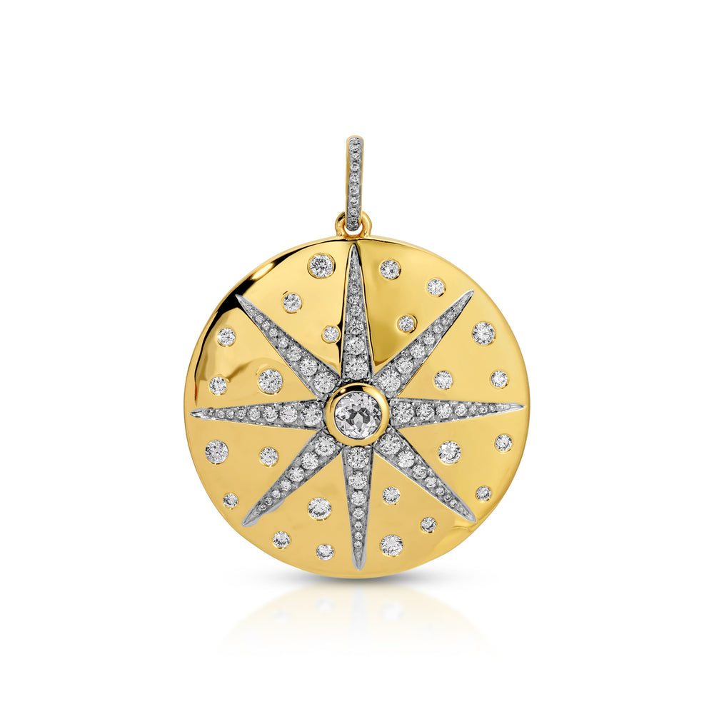 14KT Yellow Gold Diamond Sunburst Charm w/ Diamond Clip on Bail