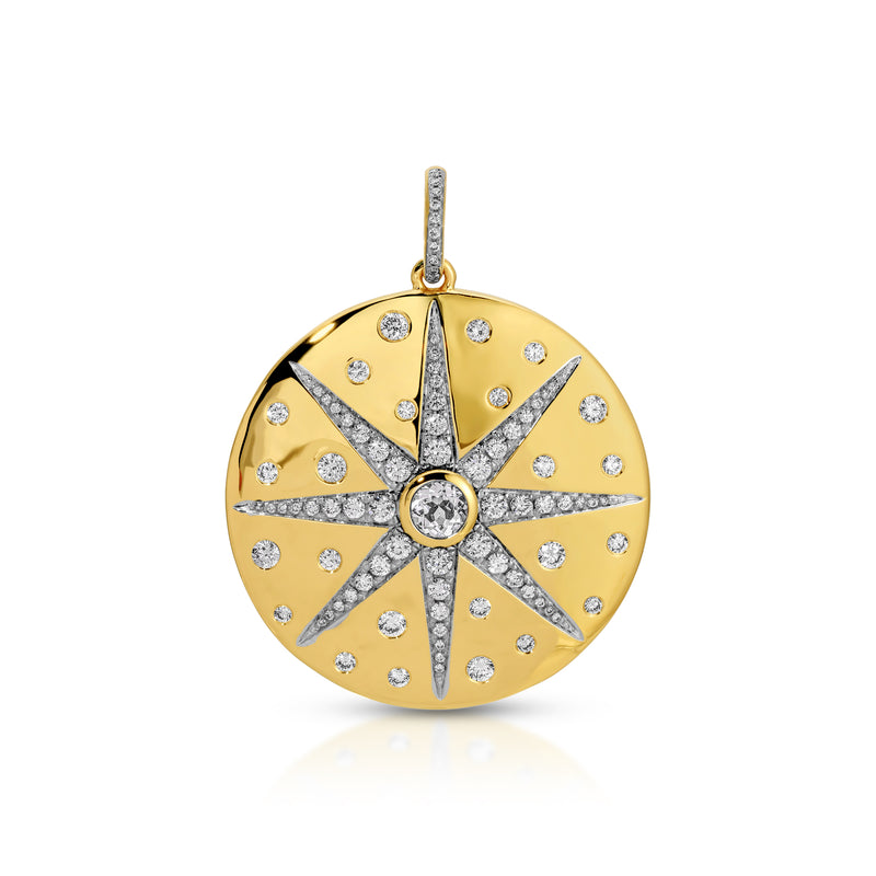 14KT Yellow Gold Diamond Sunburst Charm w/ Diamond Clip on Bail