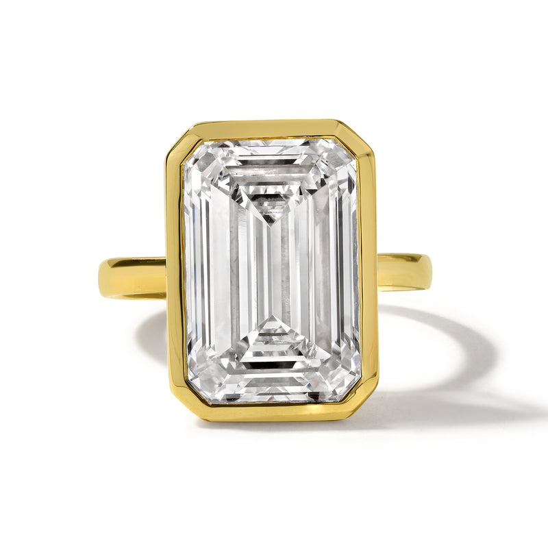 10.08ct Emerald Cut Lab Grown Diamond Ring Set in 18KT Yellow Gold