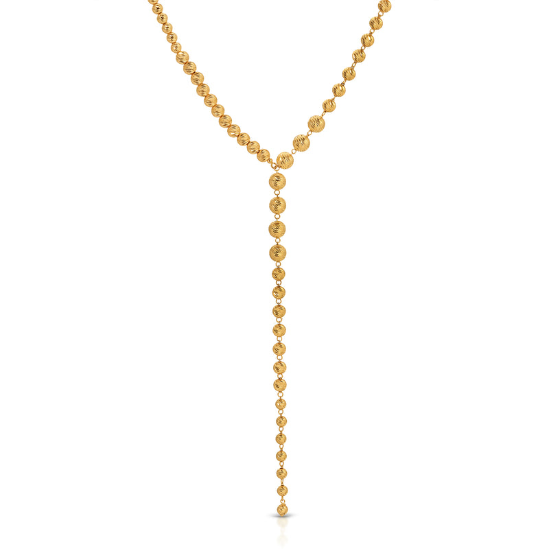 14KT Yellow Gold Jaclyn Faceted Ball Chain Link Lariat Necklace