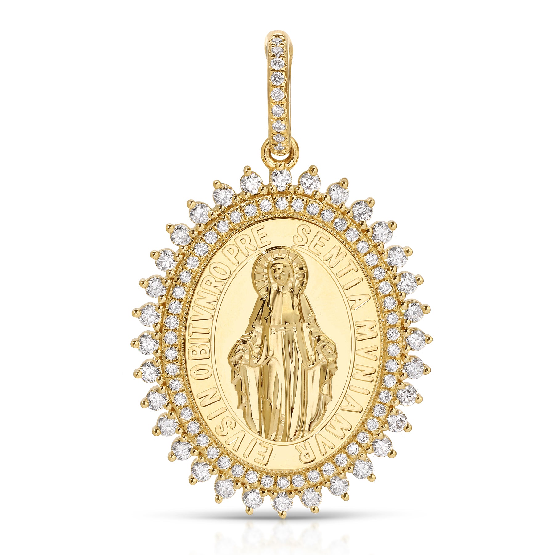 14KT Yellow Gold Diamond St. Benedict Charm with Diamond Clip on Bail