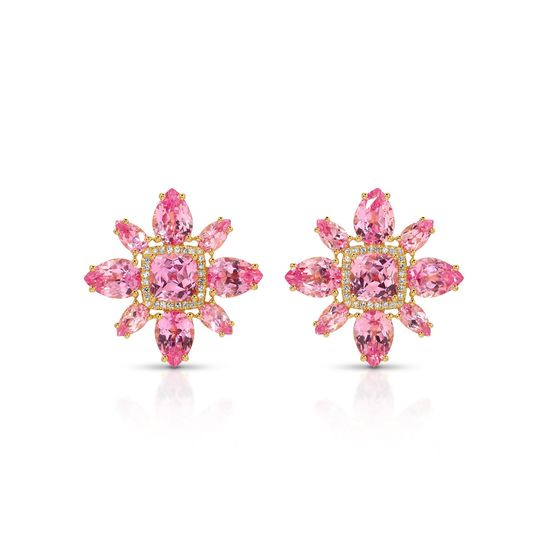 14KT Yellow Gold Pink Topaz Diamond Small Amaryllis Earrings