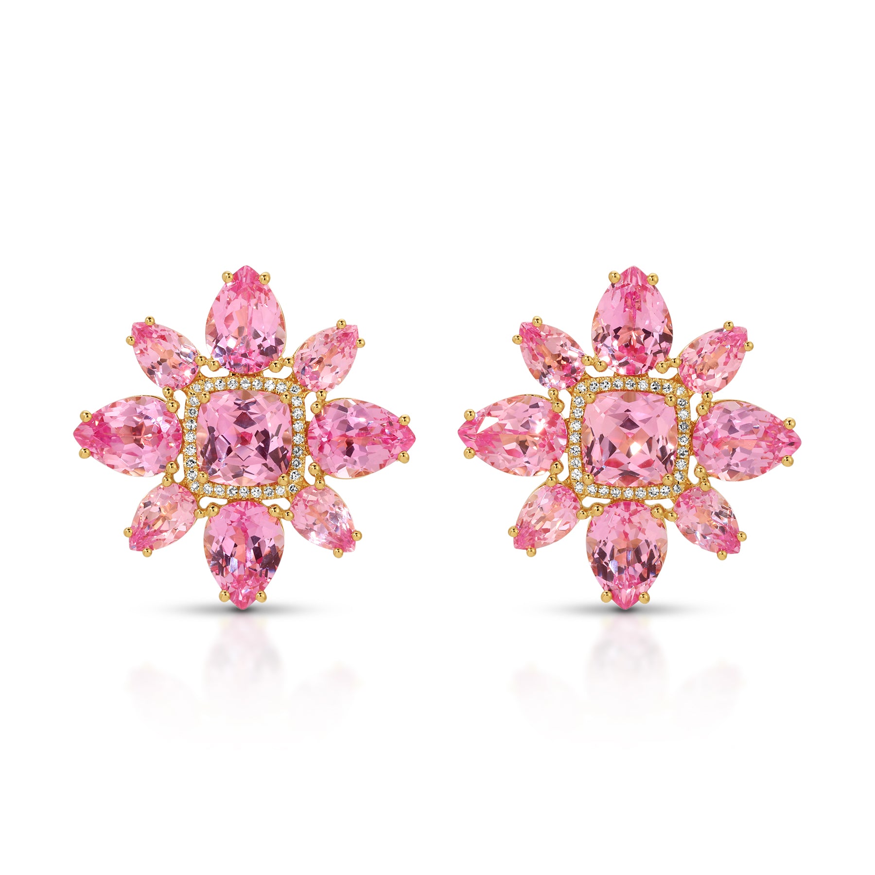14KT Yellow Gold Pink Topaz Diamond Large Amaryllis Earrings