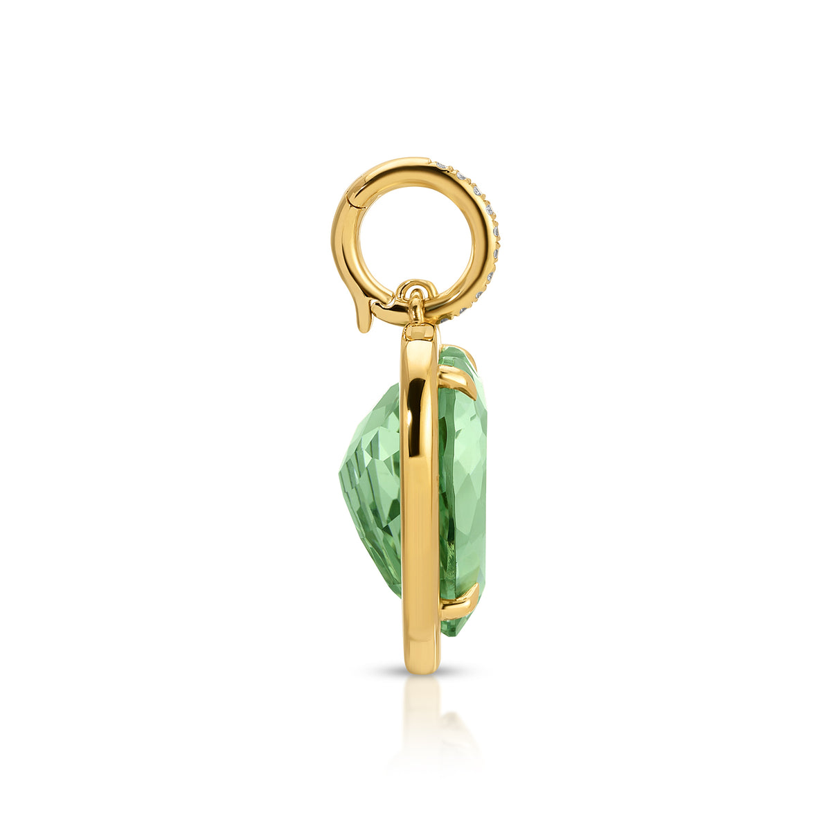 14KT Yellow Gold Green Amethyst Diamond Heart Charm