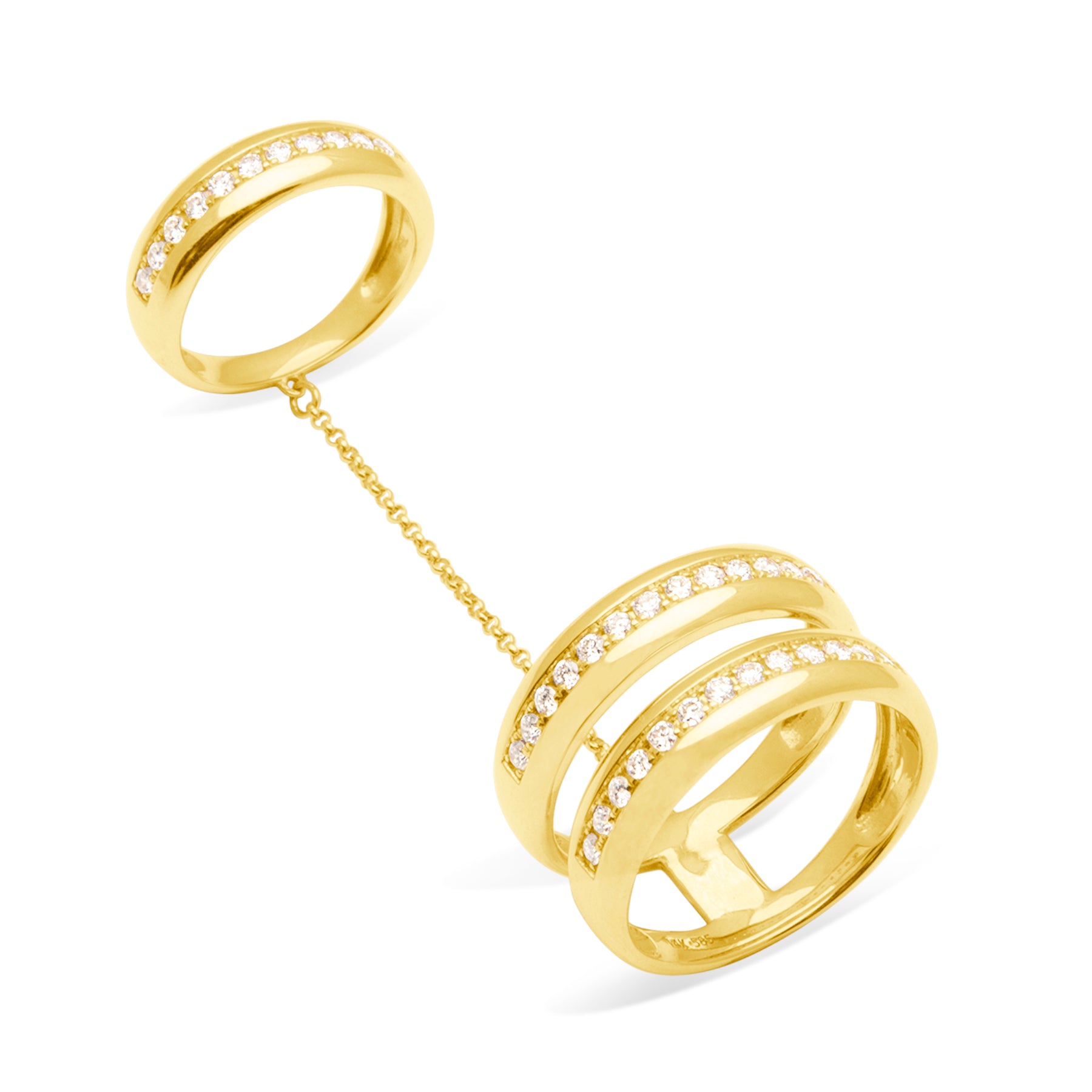 14KT Yellow Gold Diamond Oslo Connector Chain Band Ring