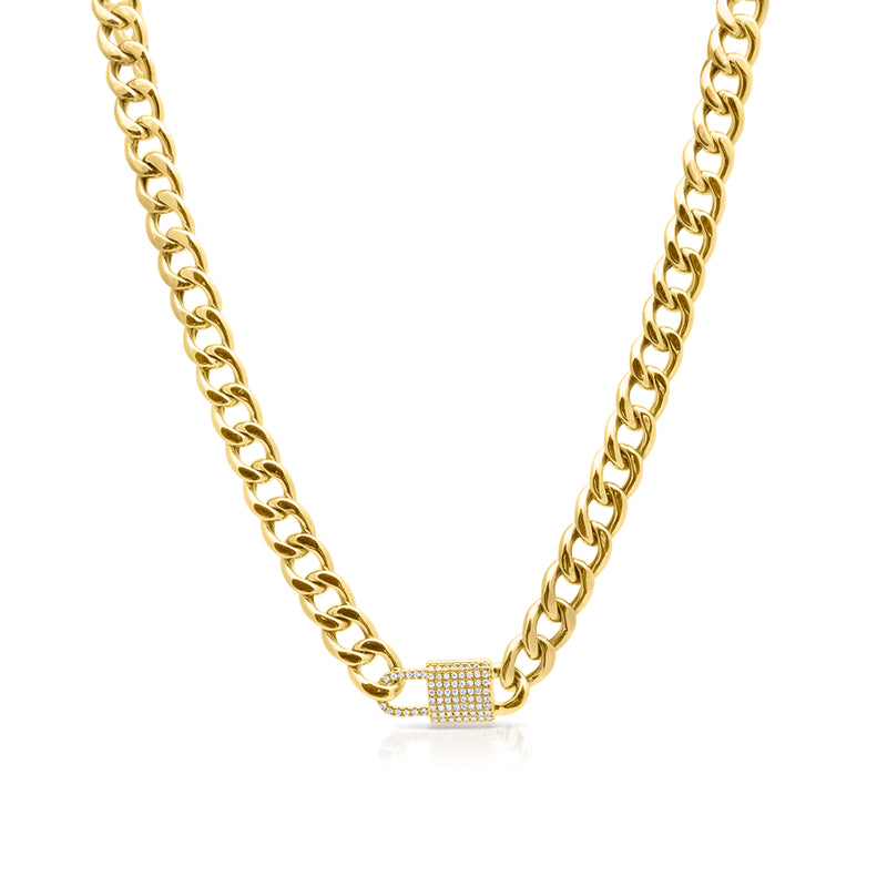 14KT Yellow Gold Diamond Lovelockette Necklace - Diamond Lock Necklace