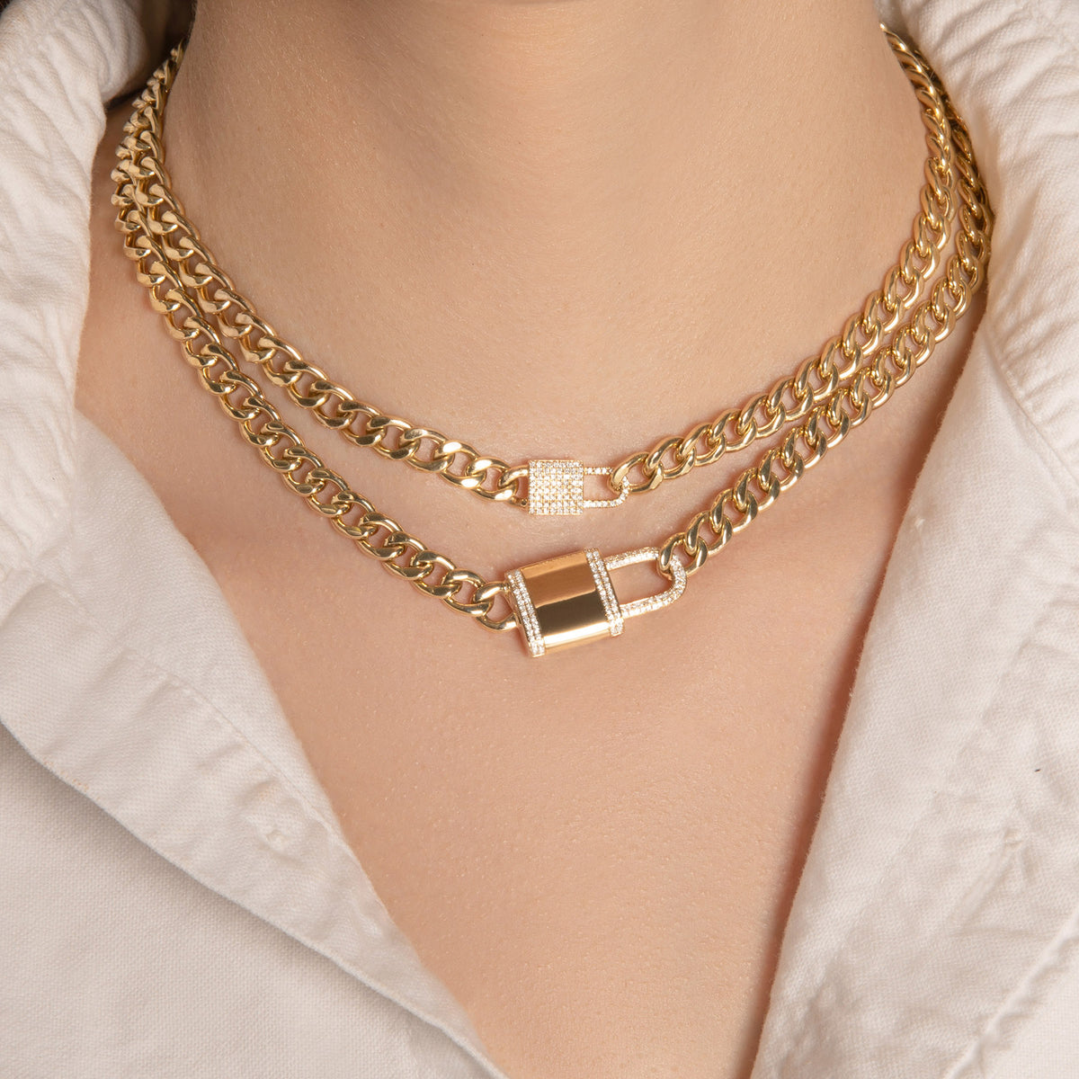 Model wearing 14KT Yellow Gold Diamond Lovelock Necklace