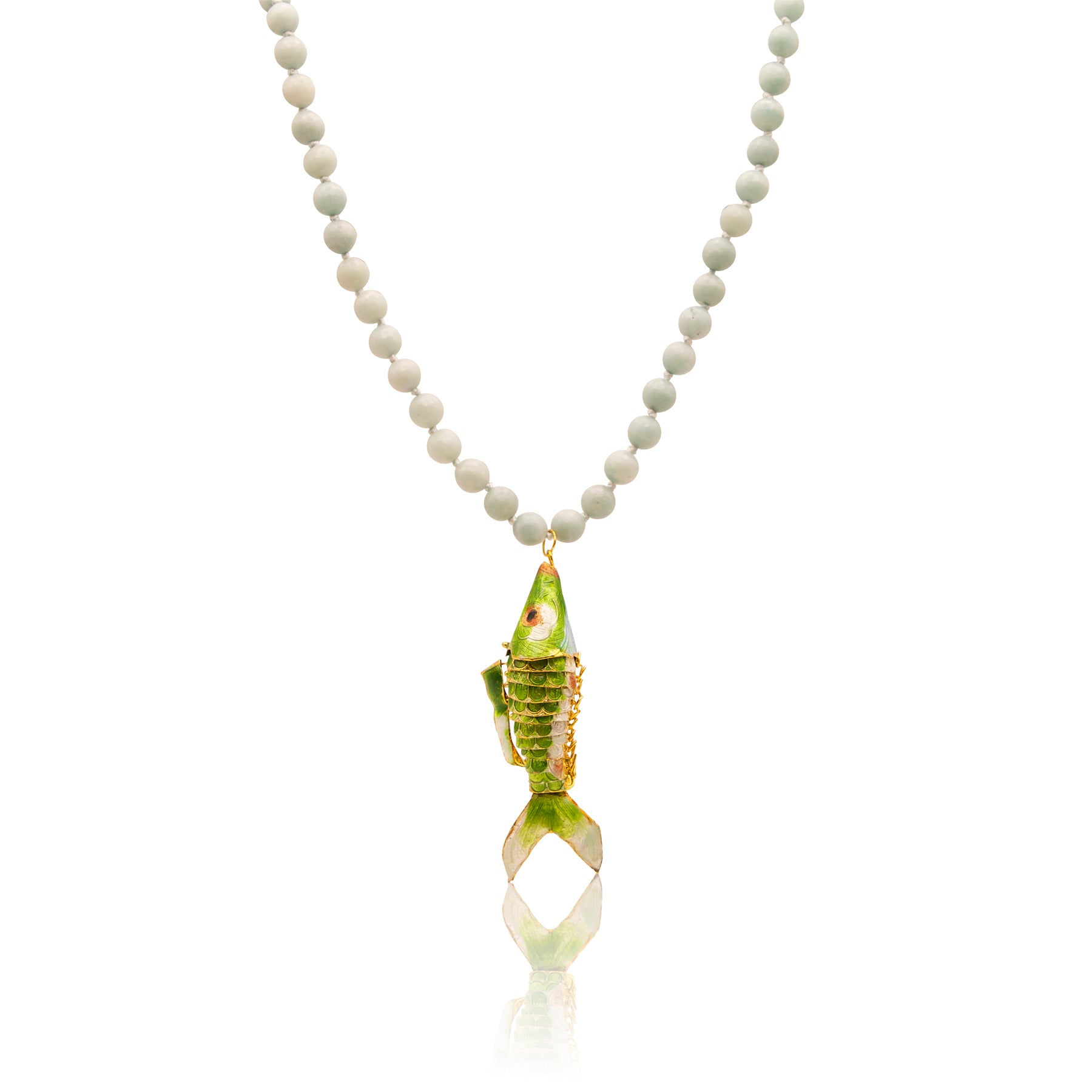 Faceted Amazonite Green Cloisonne Enamel Koi Necklace