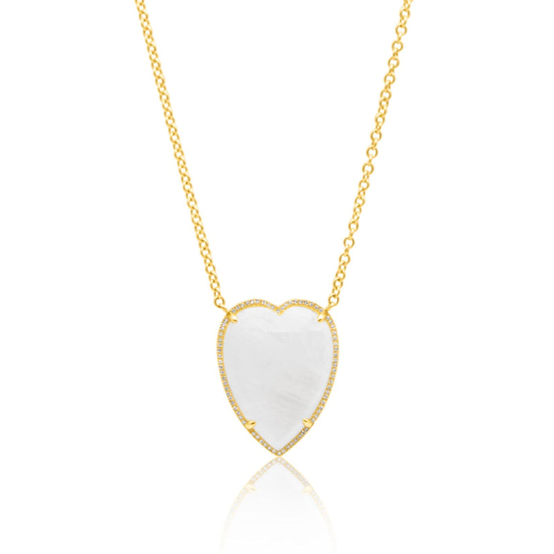 14KT Yellow Gold Moonstone Diamond Heart Necklace