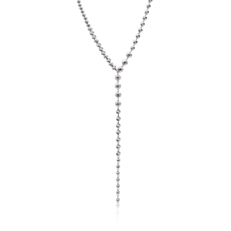 14KT White Gold Jaclyn Faceted Ball Chain Link Lariat Necklace