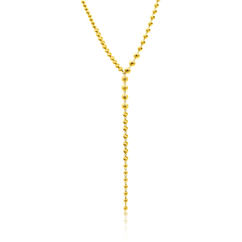 14KT Yellow Gold Jaclyn Faceted Ball Chain Link Lariat Necklace