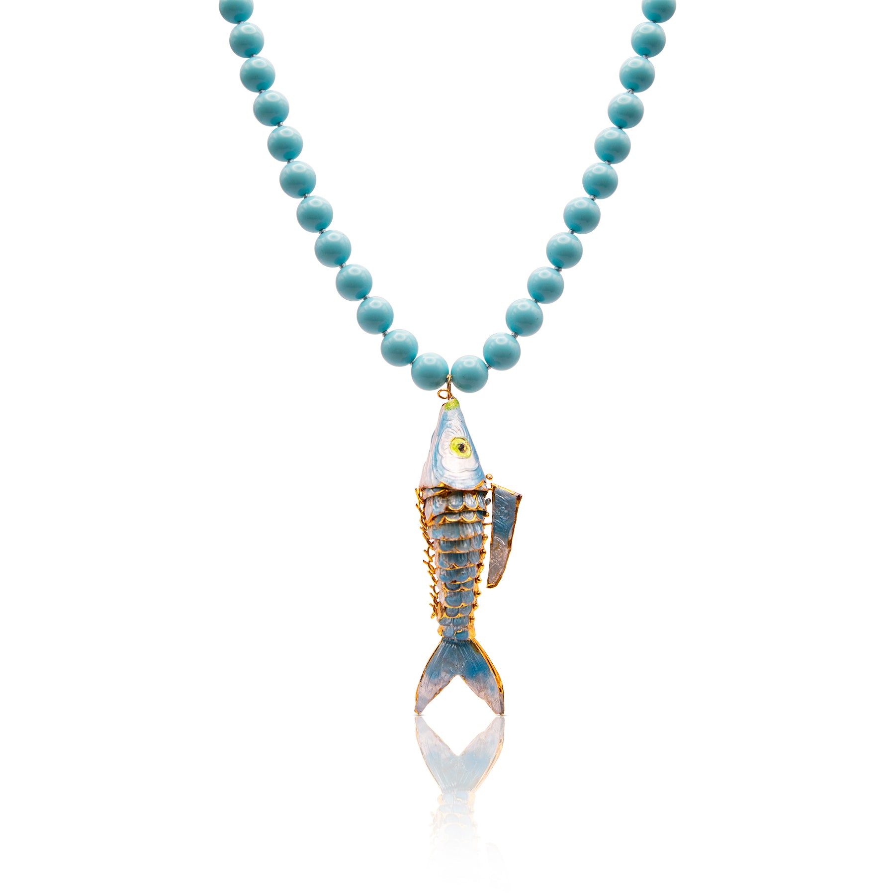 Persian Blue Turquoise Blue Cloisonne Enamel Koi Necklace