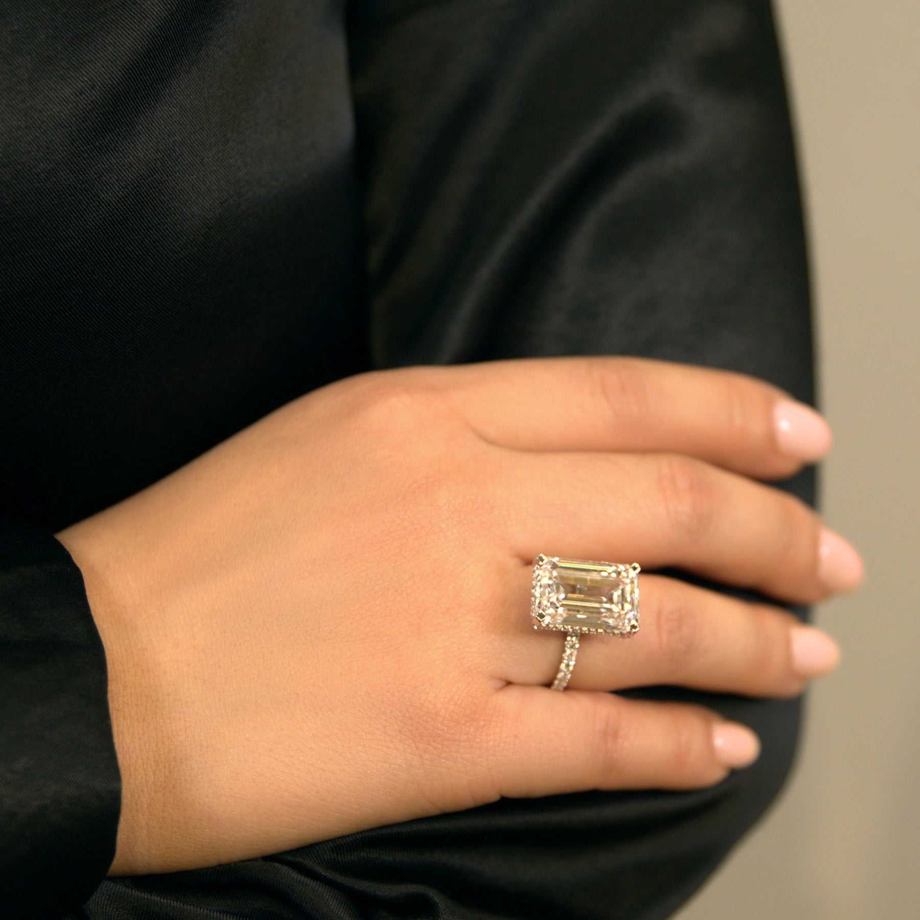 12.05ct Emerald Cut Lab Grown Diamond Ring Set in 18KT White Gold