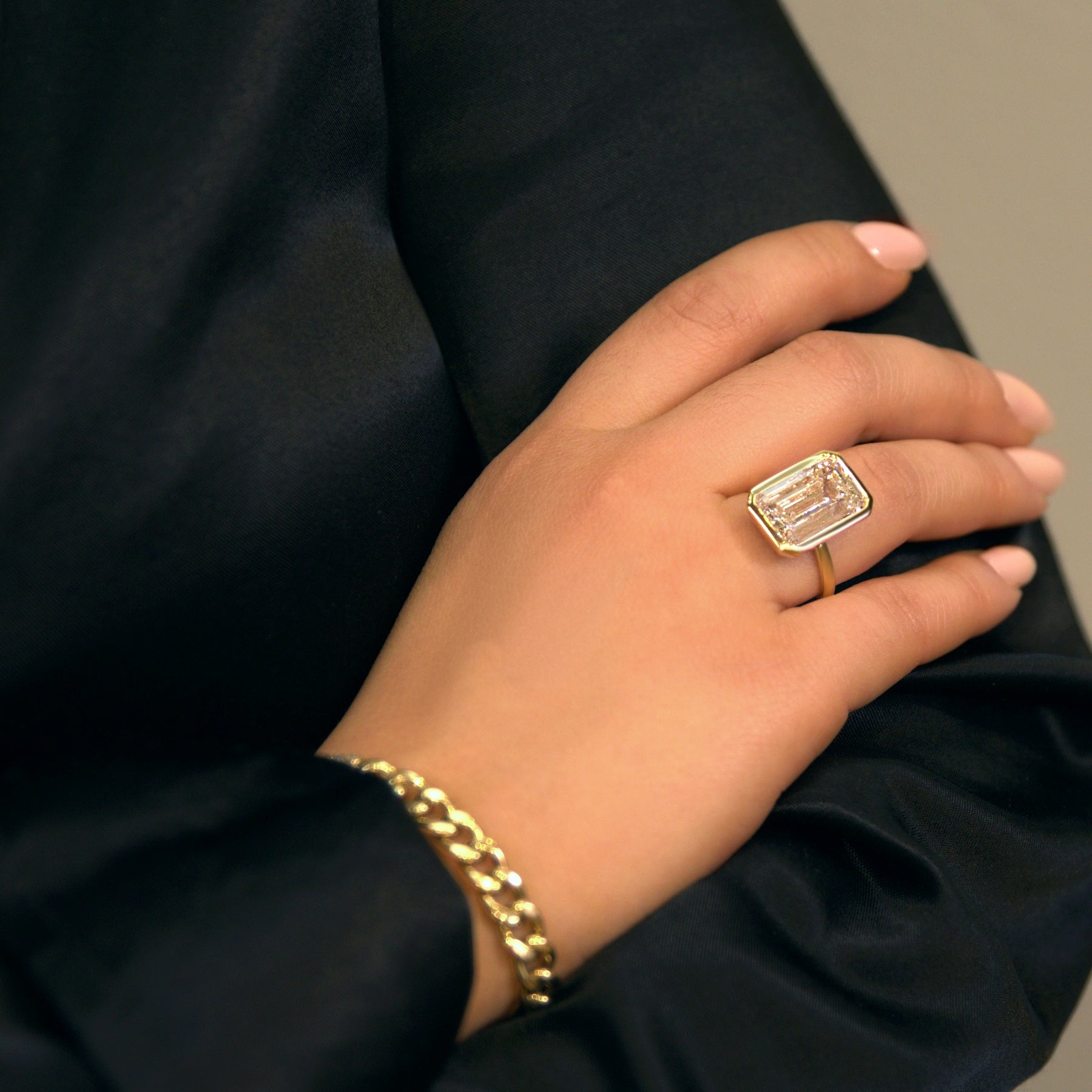 10.08ct Emerald Cut Lab Grown Diamond Ring Set in 18KT Yellow Gold