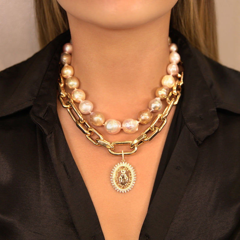 14KT Yellow Gold Diamond Blessed Virgin Mary Charm with Diamond