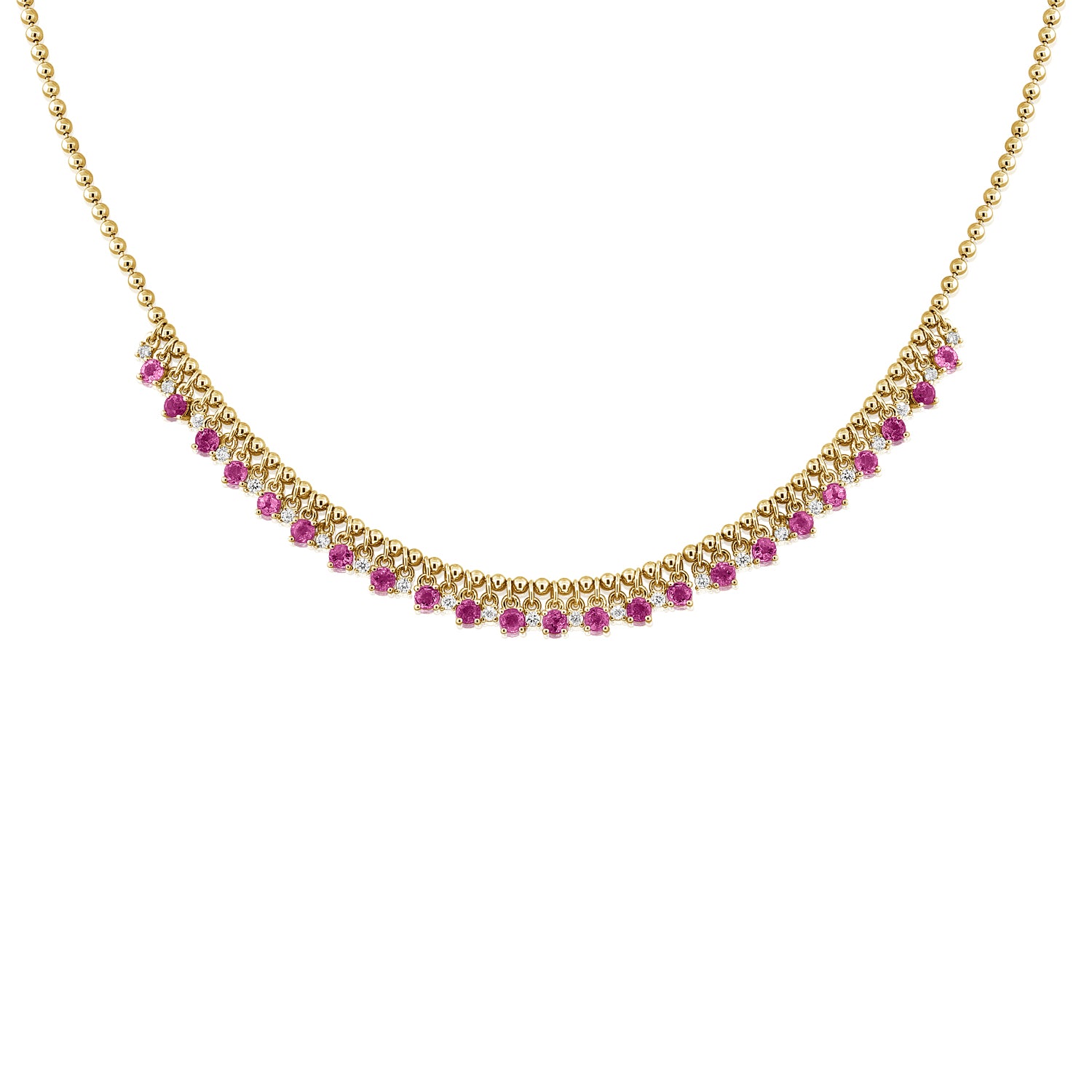 14KT Yellow Gold Pink Sapphire Diamond Nova Necklace