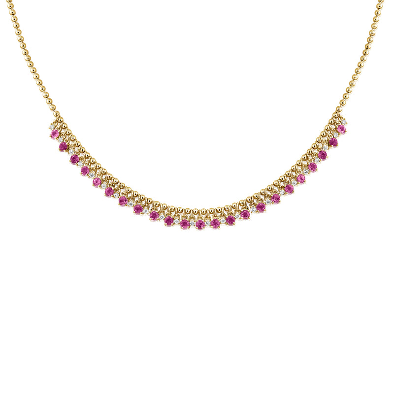 14KT Yellow Gold Pink Sapphire Diamond Nova Necklace